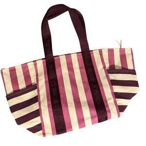 PINK Victoria's Secret Burgundy and Cream Striped Tote